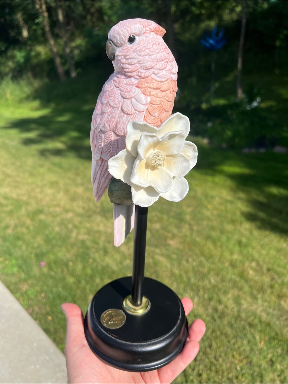Tropical Bird Art Gallery Numbered Blush Pink Cockatoo Bird Sculpture Statue
